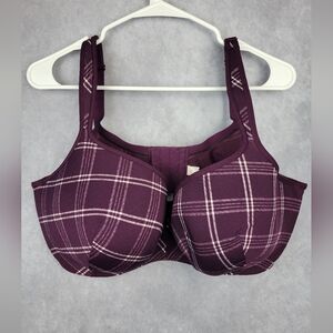 Cacique Size‎ 44F Purple Plaid Smooth Balconette Bra Underwire Coverage Pattern